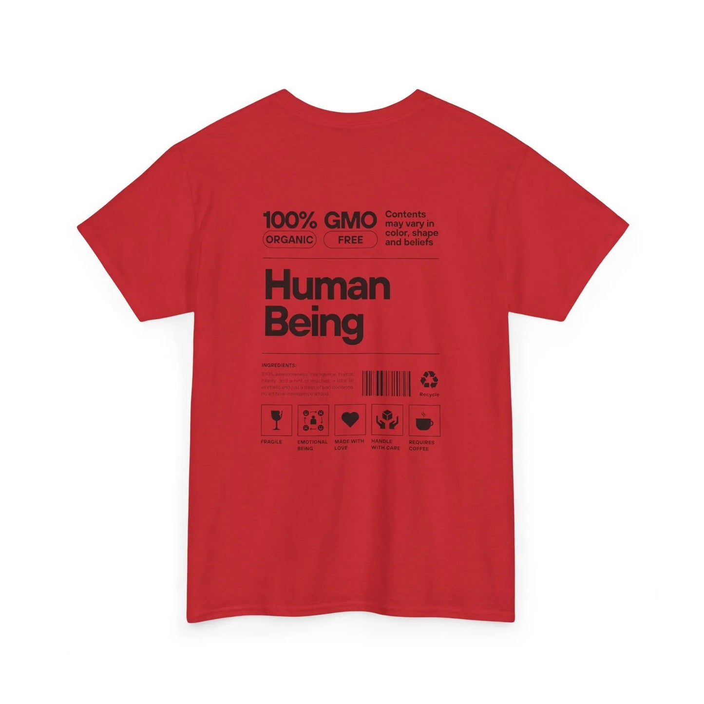 Rotes T-Shirt Rückseite – Rückseite des T-Shirts mit dem gleichen Design in Schwarz.