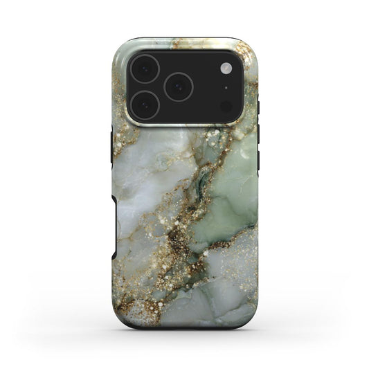 Golden Sage MagSafe Handyhülle – Rückseite im Golden Sage Marmordesign – iPhone Rückansicht
