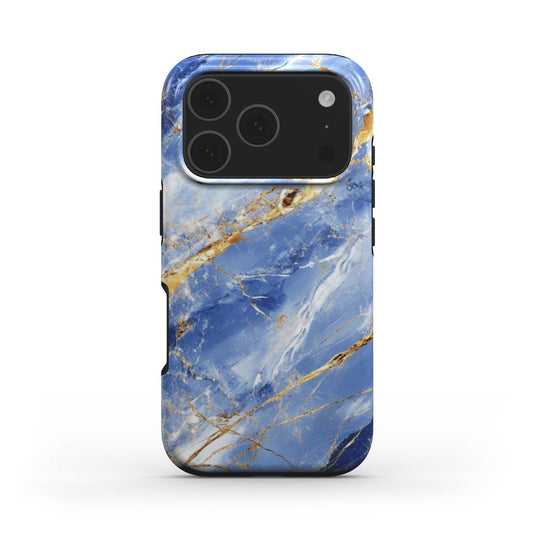 Blau & Gold MagSafe Handyhülle – Rückseite im Blau & Gold Marmordesign – iPhone Rückansicht