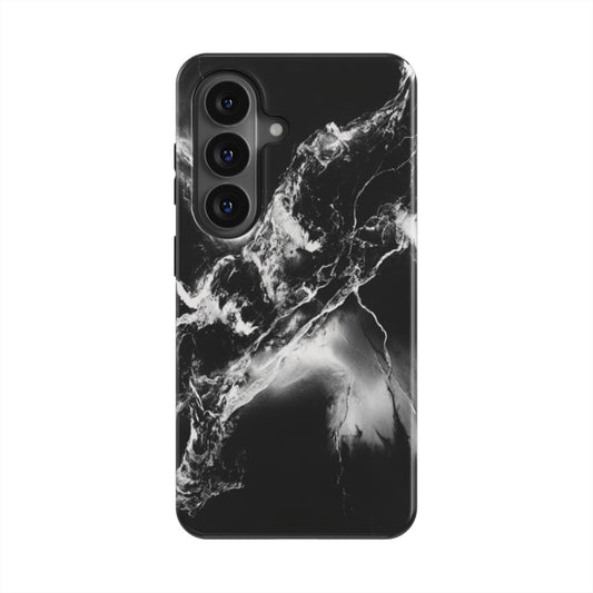 Schwarz & Weiß magnetische Handyhülle – Rückseite im Schwarz & Weiß Marmordesign – Samsung Rückansicht