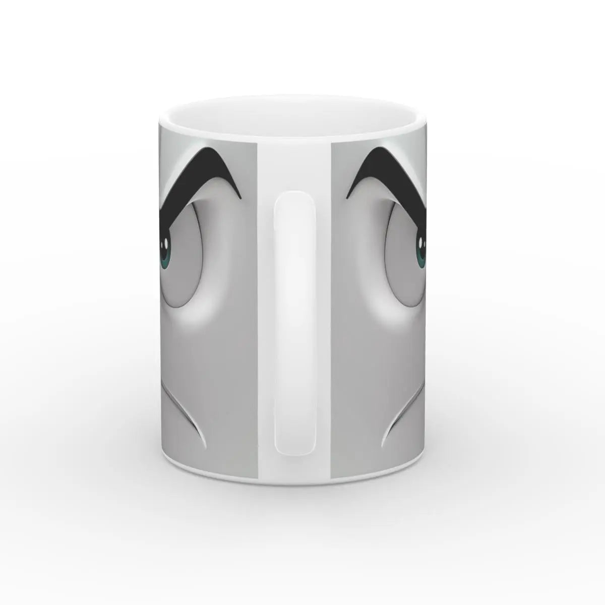 Rückseite der Kaffeetasse mit genervtem Gesicht – perfekte Geschenkidee für Kaffeejunkies