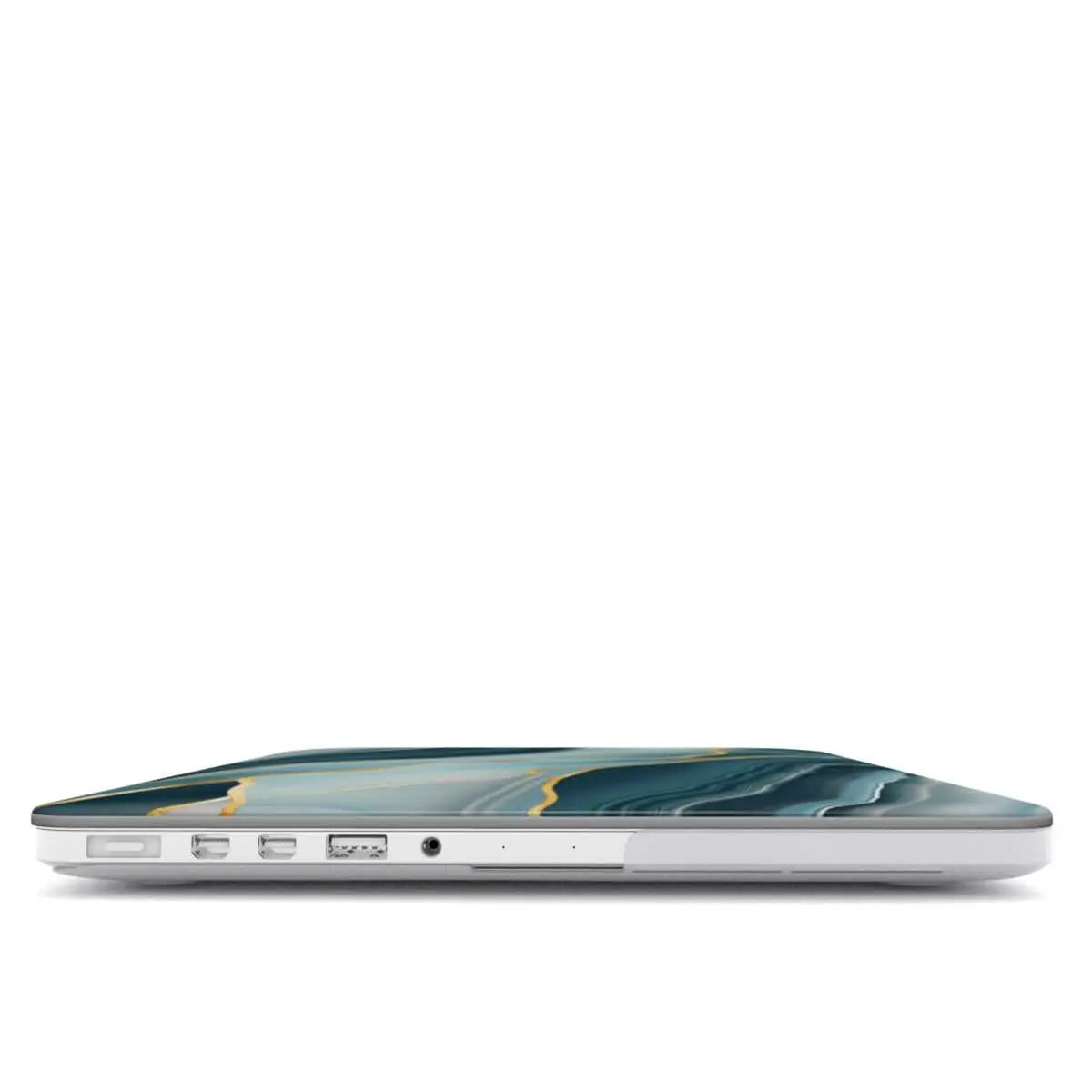 Schlanke und elegante MacBook Hülle im Jade-Marmor-Design – Seitenansicht
