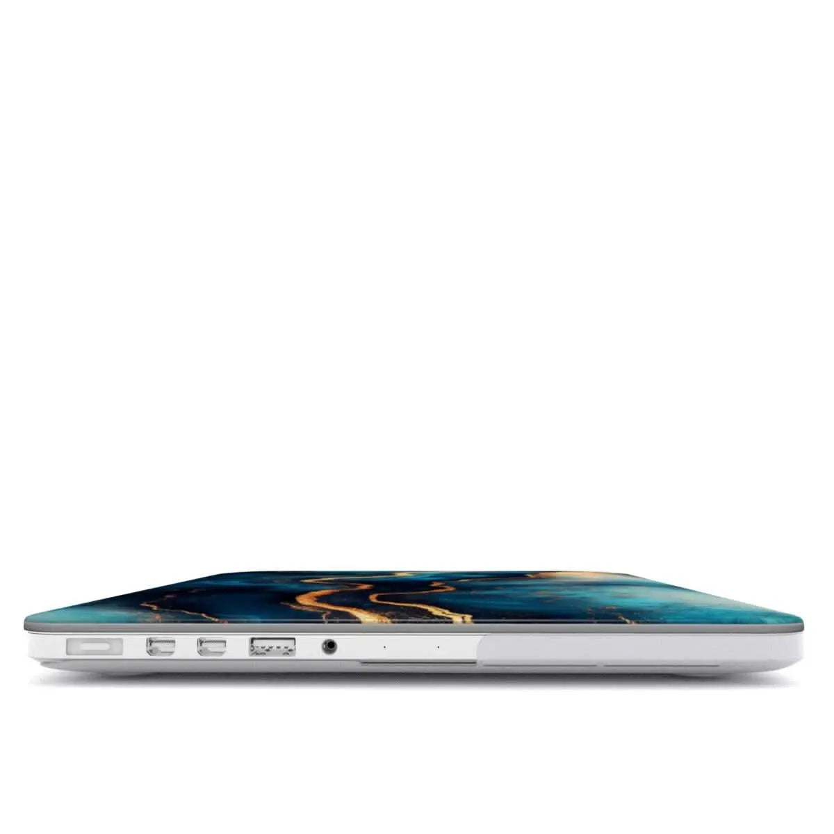 Schlanke und elegante MacBook Hülle im tiefblauen Marmor-Look – Seitenansicht