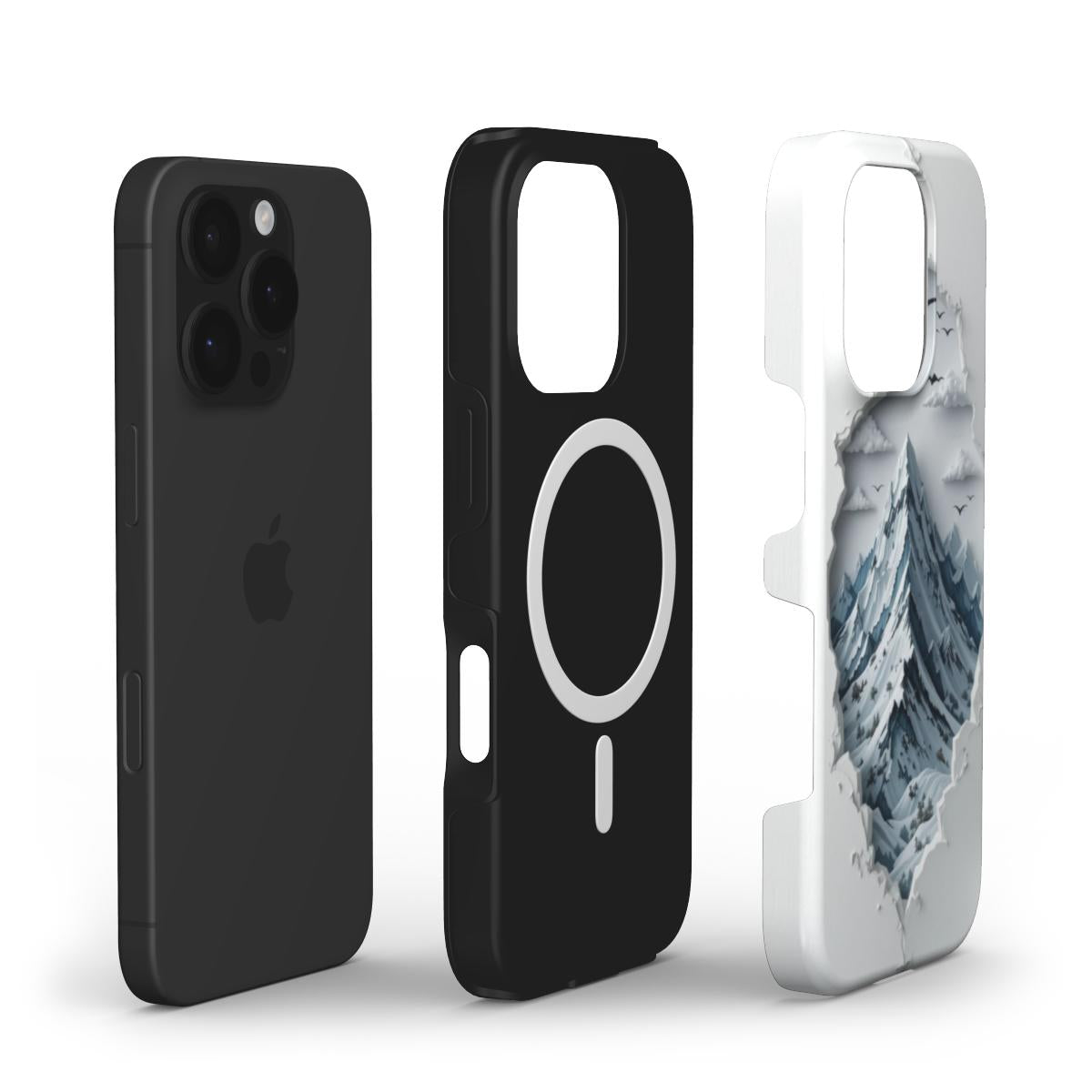 MagSafe Handyhülle – 3D Bergmotiv | Weiß & Grau | Stoßfest - ElmunoTech Accessories