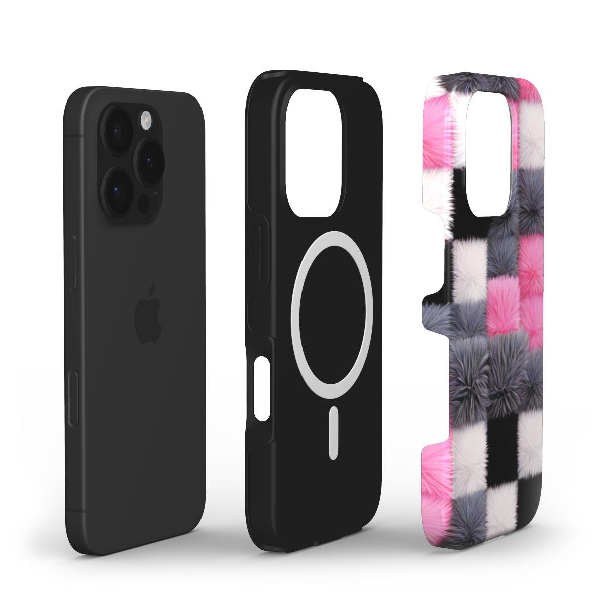 MagSafe Handyhülle – Flauschiges Karo Pink & Grau | Soft Look - ElmunoTech Accessories