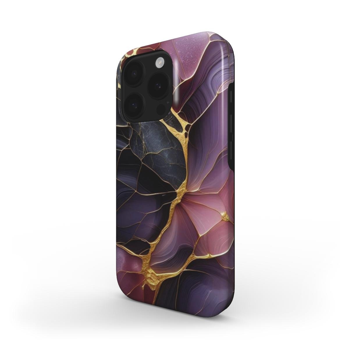 MagSafe Marmor Handyhülle – Violett - Schwarz mit Goldadern - ElmunoTech Accessories