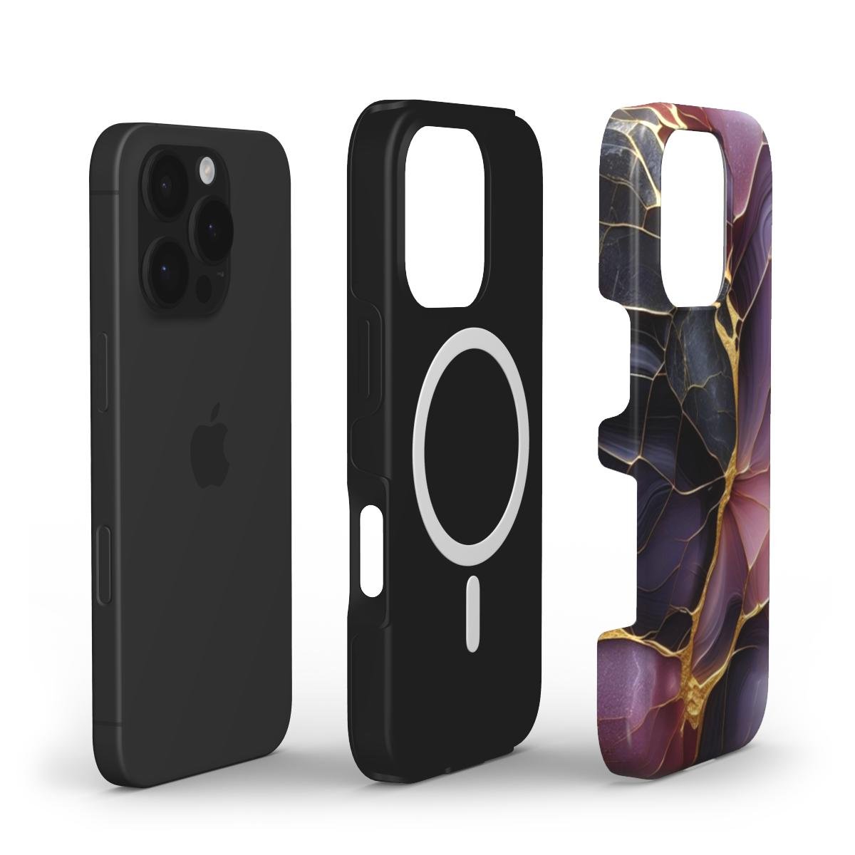 MagSafe Marmor Handyhülle – Violett - Schwarz mit Goldadern - ElmunoTech Accessories