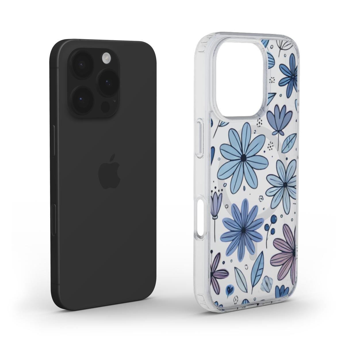 MagSafe Transparente Handyhülle – Blaues Blumenmuster - ElmunoTech Accessories