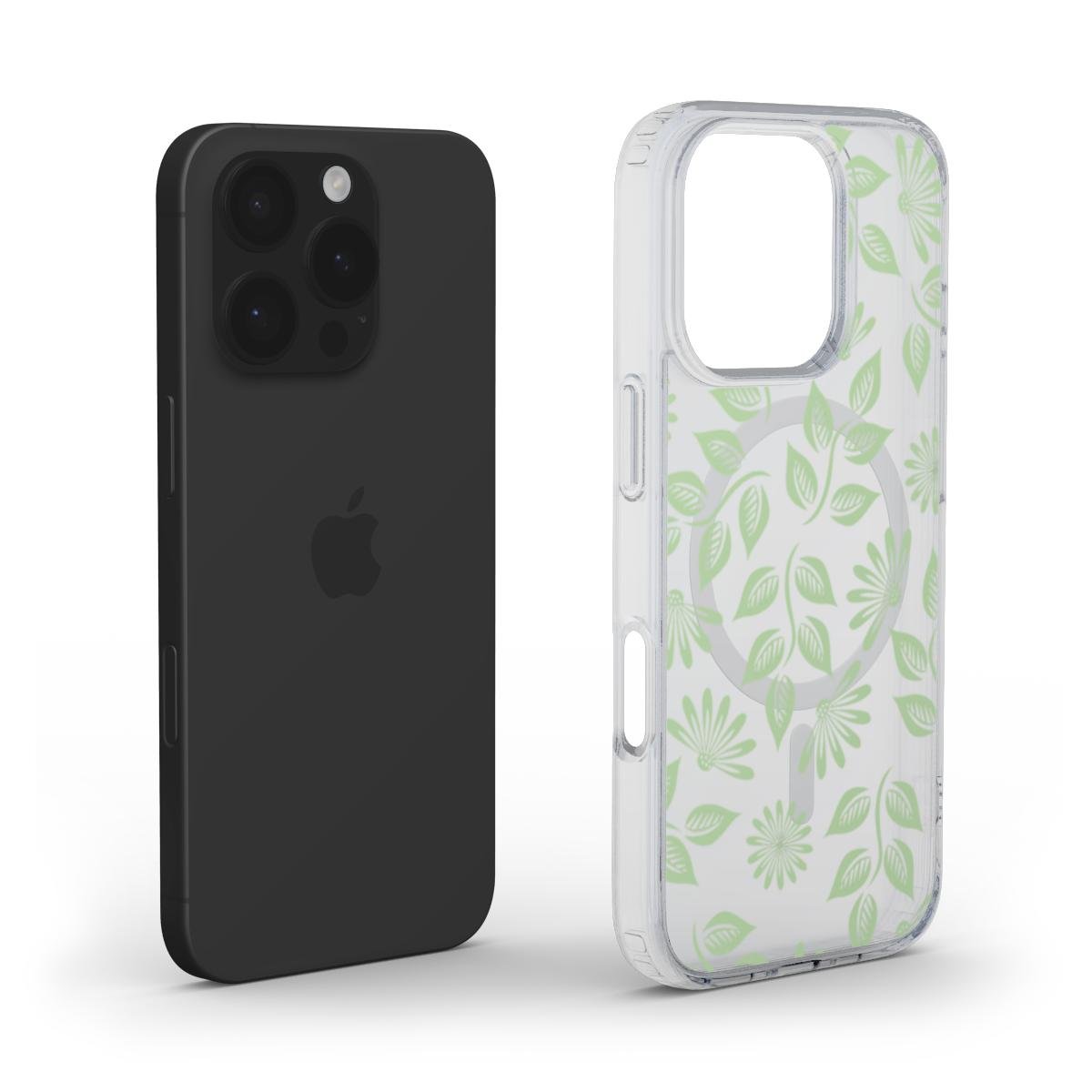 MagSafe Transparente Handyhülle – Grünes Blumenmuster - ElmunoTech Accessories