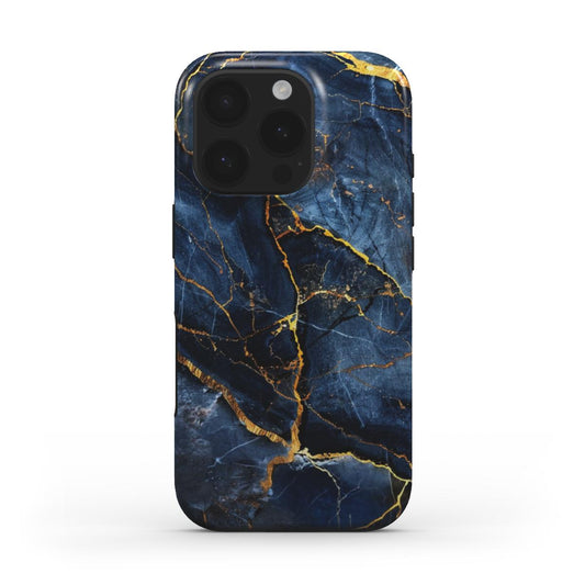 Stoßfeste Marmor Handyhülle – Dunkelblau & Gold - ElmunoTech Accessories