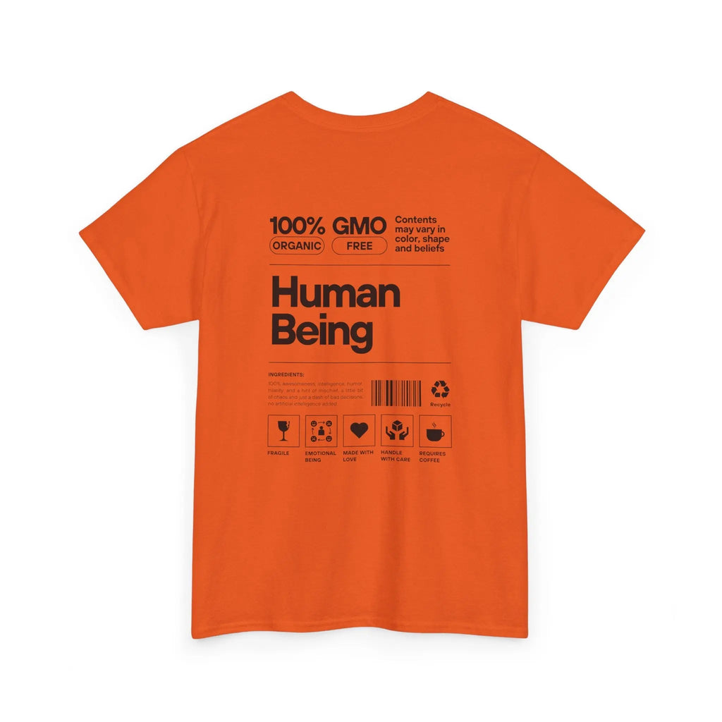 Oranges Bio-T-Shirt „Human Being“-Design, Rückseite mit schwarzem Druck