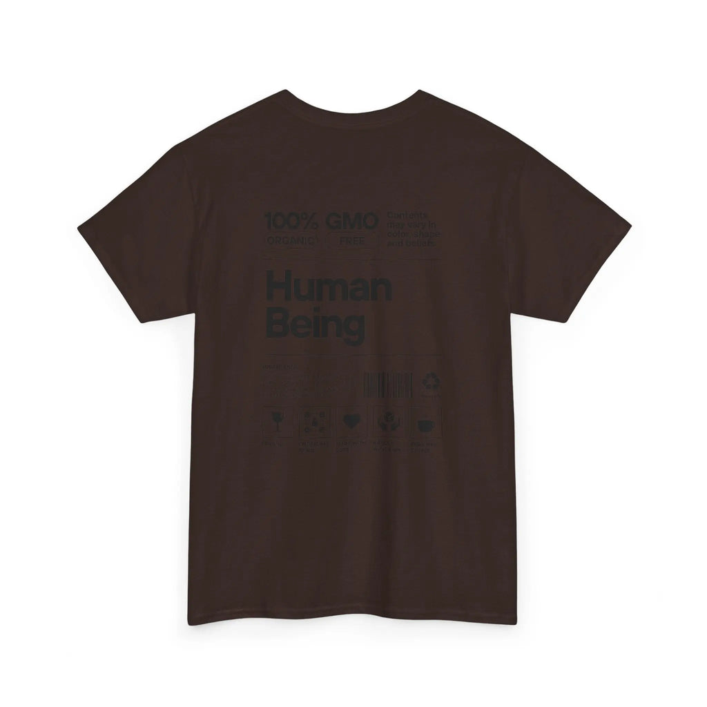 Schwarzes Bio-T-Shirt „Human Being“-Design, Rückseite mit schwarzem Druck.