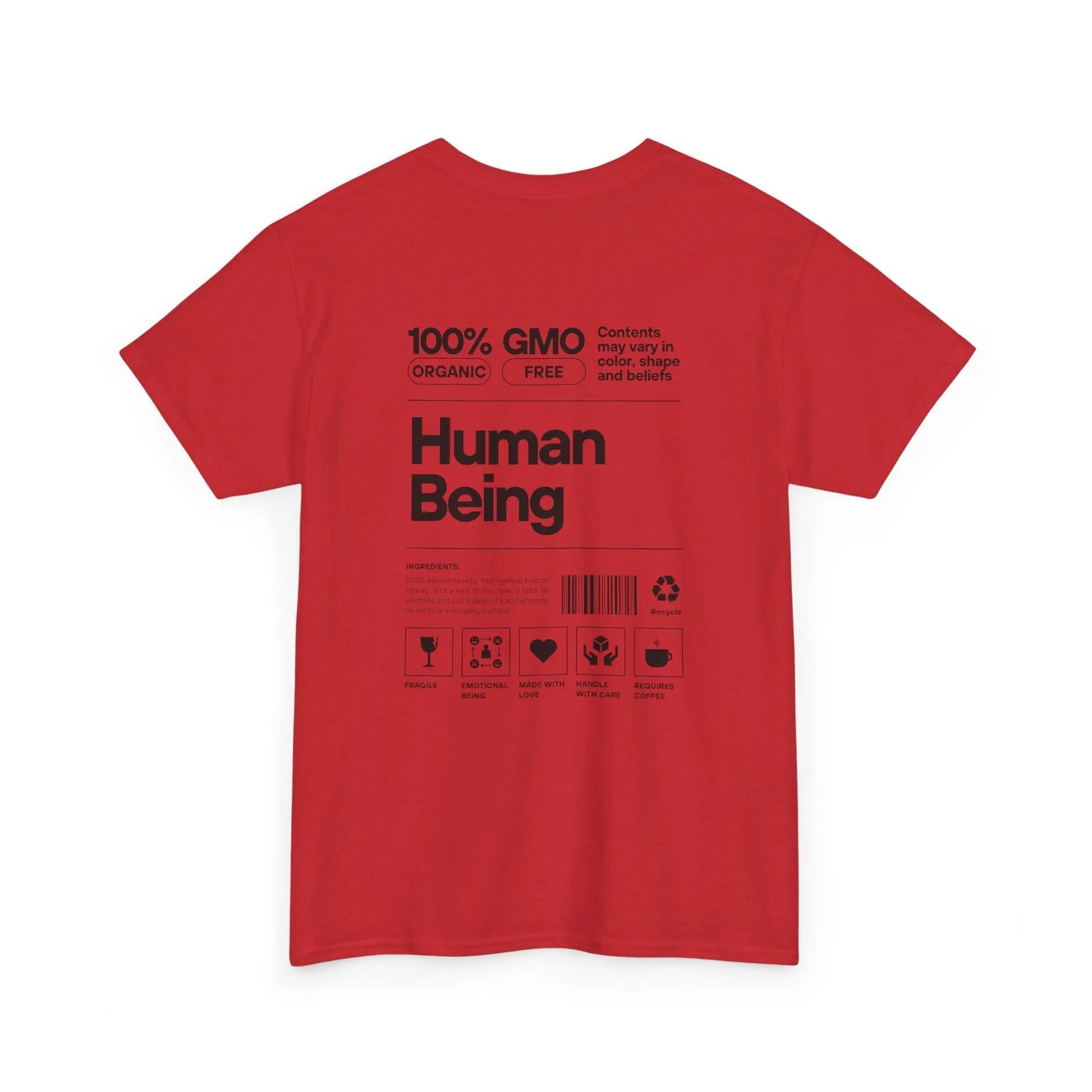 Rotes T-Shirt Rückseite – Rückseite des T-Shirts mit dem gleichen Design in Schwarz.