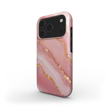 Golden Blush stoßfeste Handyhülle im rosa Marmor-Design mit goldenen Adern – Seitenansicht