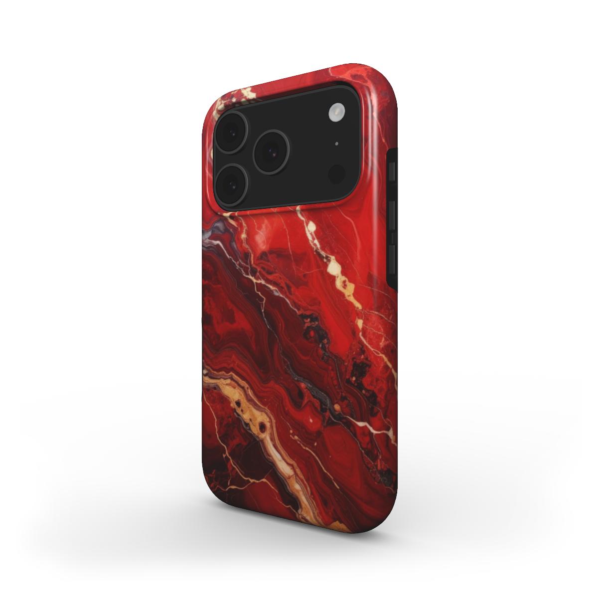 Red Fusion stoßfeste Marmor Handyhülle in Rot mit goldenen Steinadern – Seitenansicht