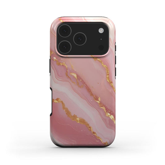 Golden Blush Handyhülle – Rückseite im rosa Marmor-Design mit Goldstrukturen