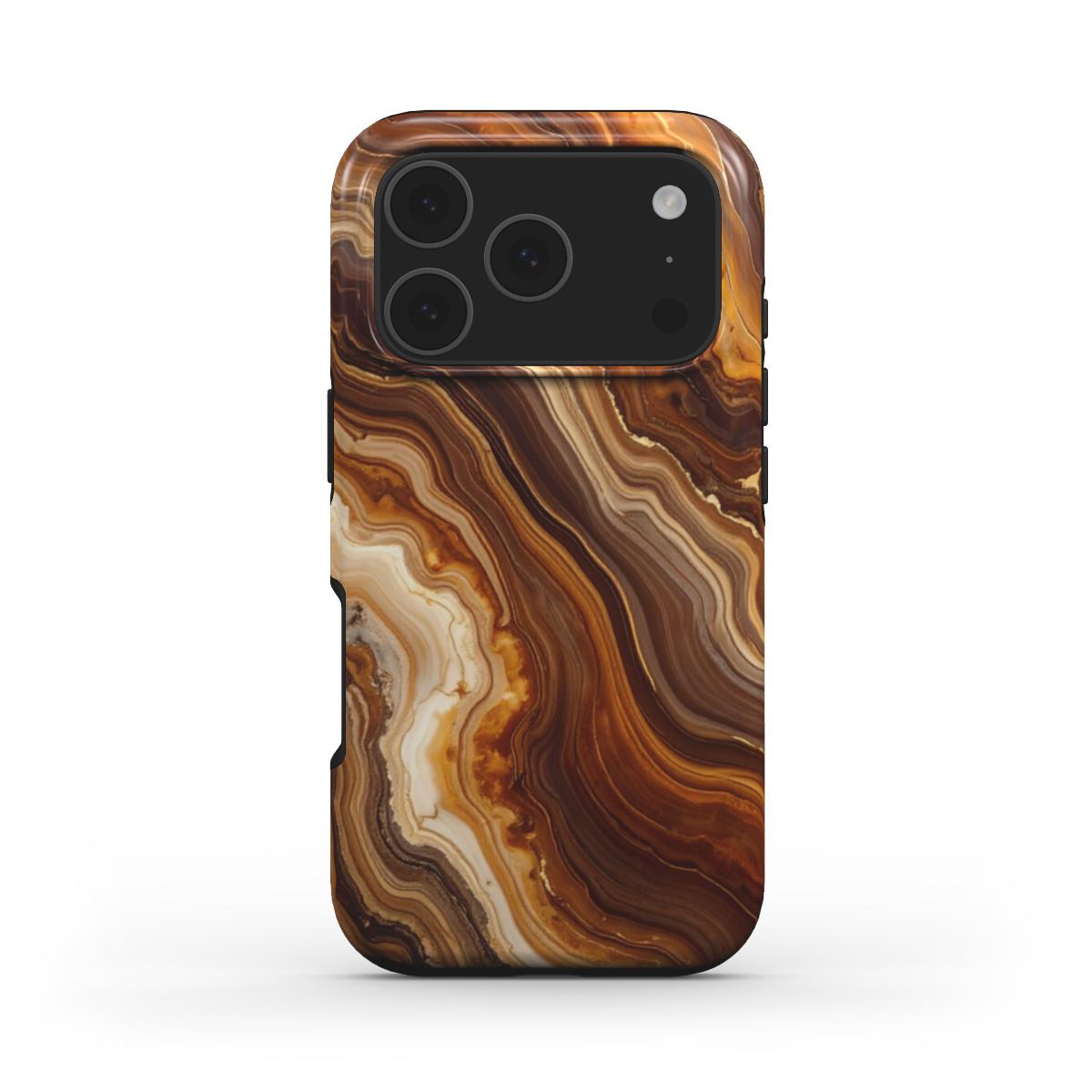 Amber Flow Handyhülle – Rückseite im braun beigen Marmor Design