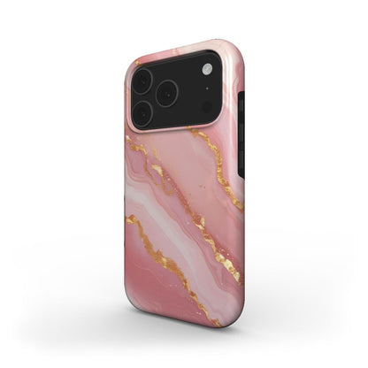 Golden Blush MagSafe Handyhülle – zartrosa Marmormuster mit goldenen Adern – iPhone Seitenansicht
