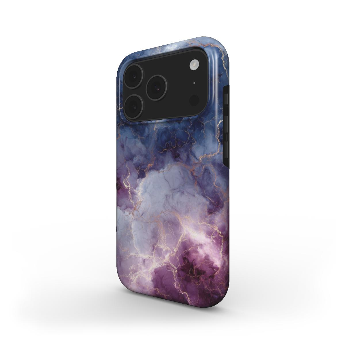 Nebula Quartz MagSafe Handyhülle – blau-violett-rosafarbenes Nebula-Marmormuster – iPhone Seitenansicht