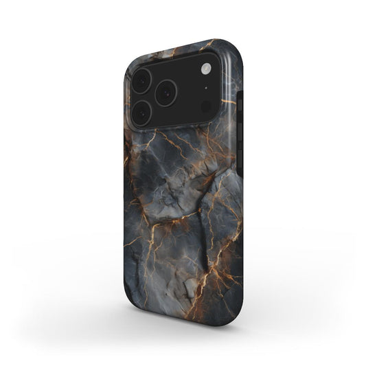 Obsidian Veins MagSafe Handyhülle – schwarzes Marmormuster mit goldenen Steinadern – iPhone Seitenansicht