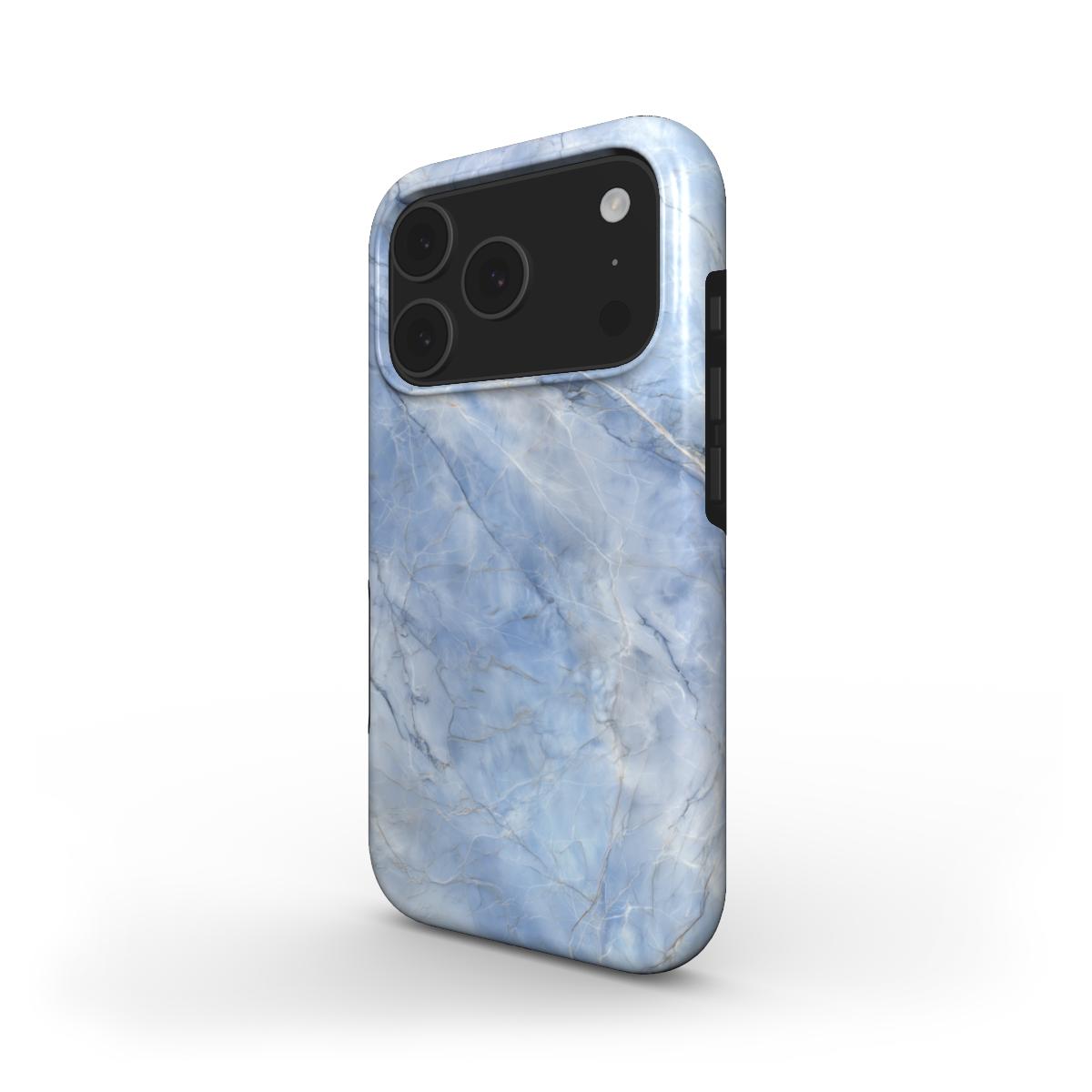 Blue Crystal MagSafe Handyhülle – klares Kristallmarmormuster in hellen Blautönen – iPhone Seitenansicht