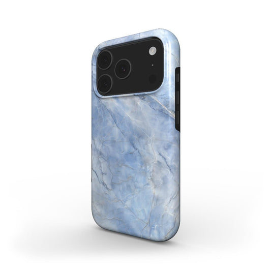 Blue Crystal MagSafe Handyhülle – klares Kristallmarmormuster in hellen Blautönen – iPhone Seitenansicht