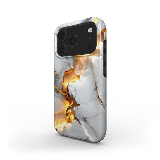 Golden Fracture MagSafe Handyhülle – goldenes Bruchmuster auf dunklem Untergrund – iPhone Seitenansicht