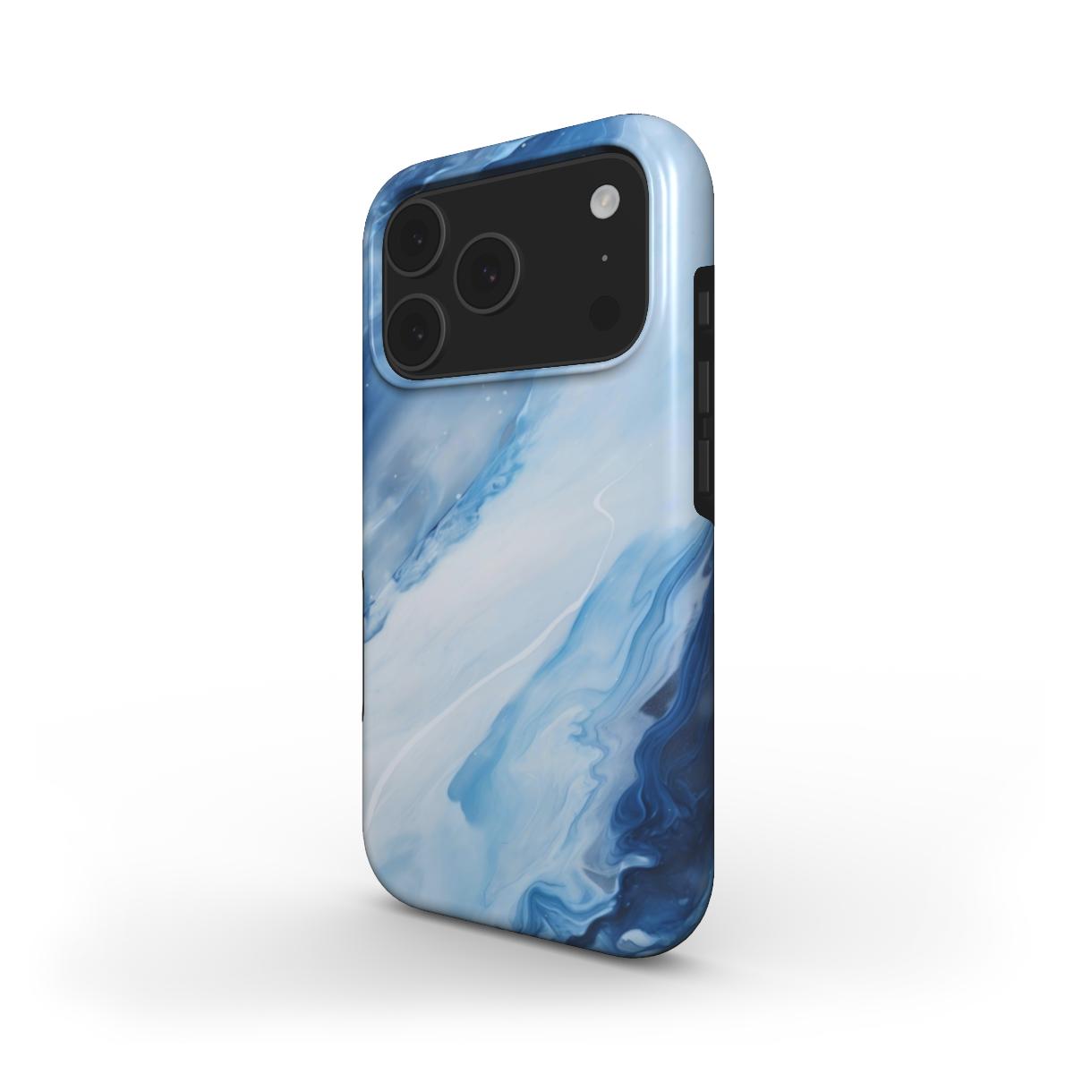 Blaue Welle MagSafe Handyhülle – blaues abstraktes Wellenmuster in Ozean-Blautönen – iPhone Seitenansicht
