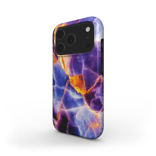 Blau & Violett mit Goldadern MagSafe Handyhülle – blau-violettes Luxusmarmormuster mit goldenen Adern – iPhone Seitenansicht