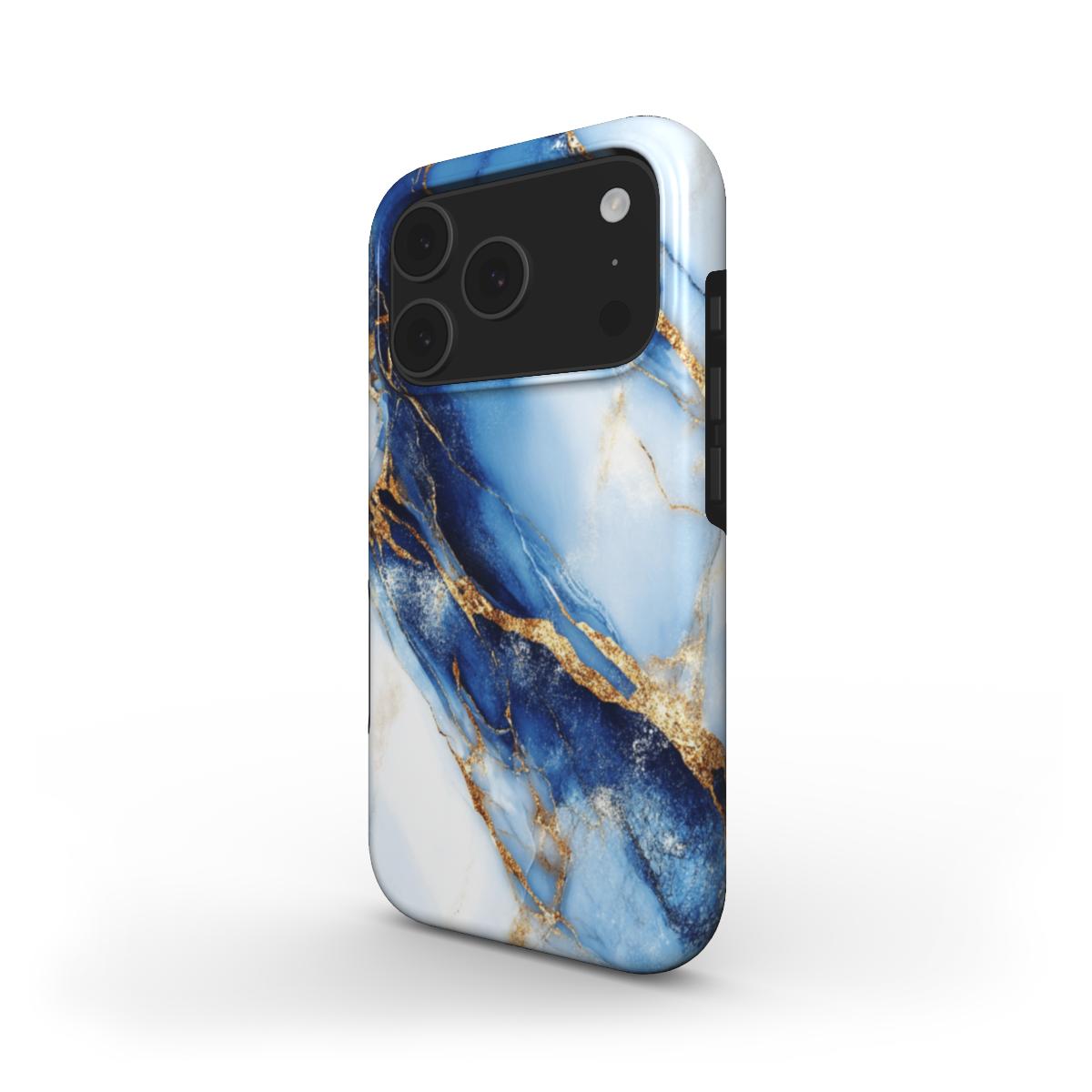 Blau & Gold MagSafe Handyhülle – elegantes blau-goldenes Marmormuster – iPhone Seitenansicht