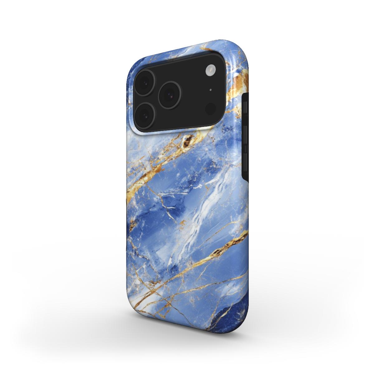 Blau & Gold MagSafe Handyhülle – elegantes blau-goldenes Marmormuster – iPhone Seitenansicht