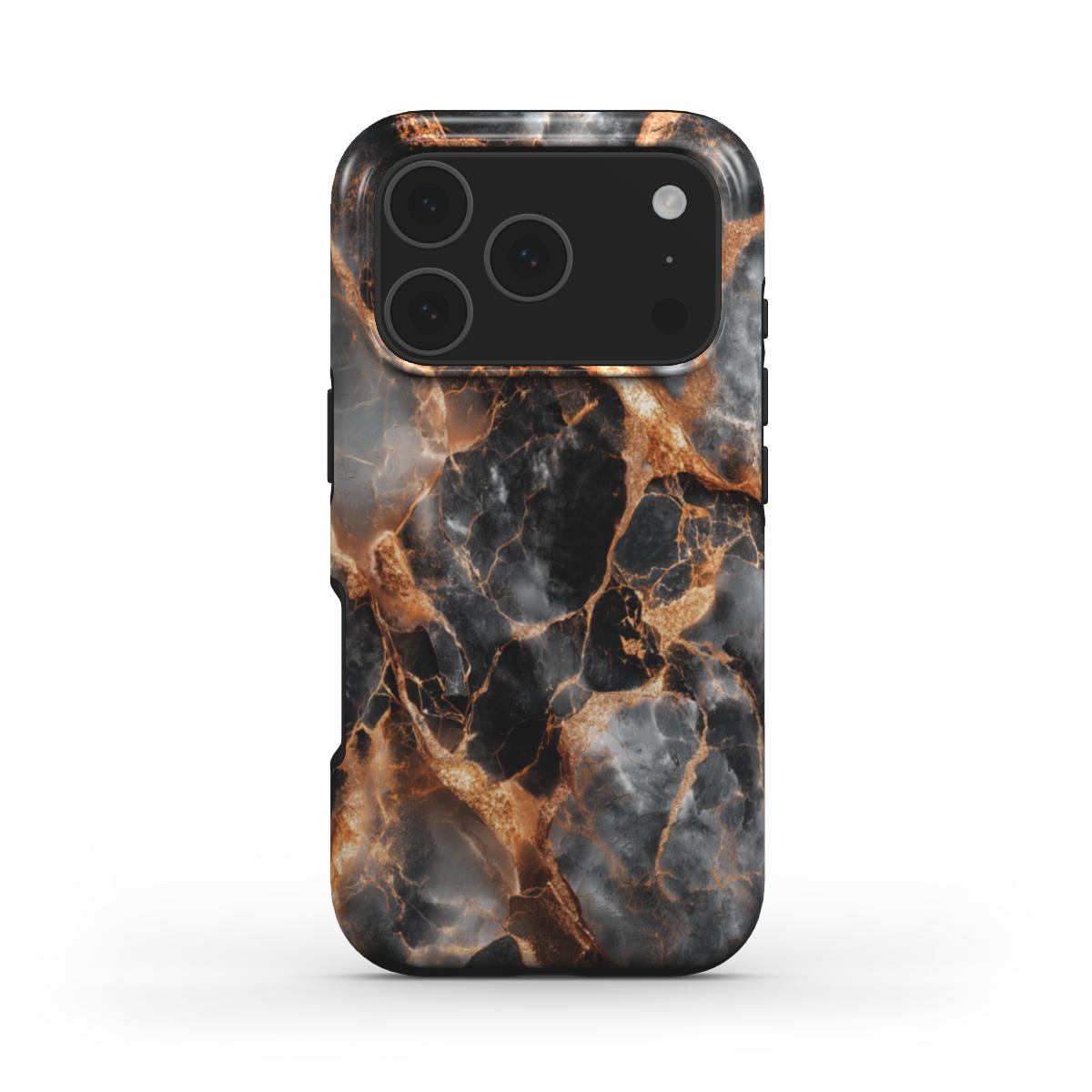 Obsidian Flame MagSafe Handyhülle – Rückseite im Obsidian Flame Marmordesign – iPhone Rückansicht