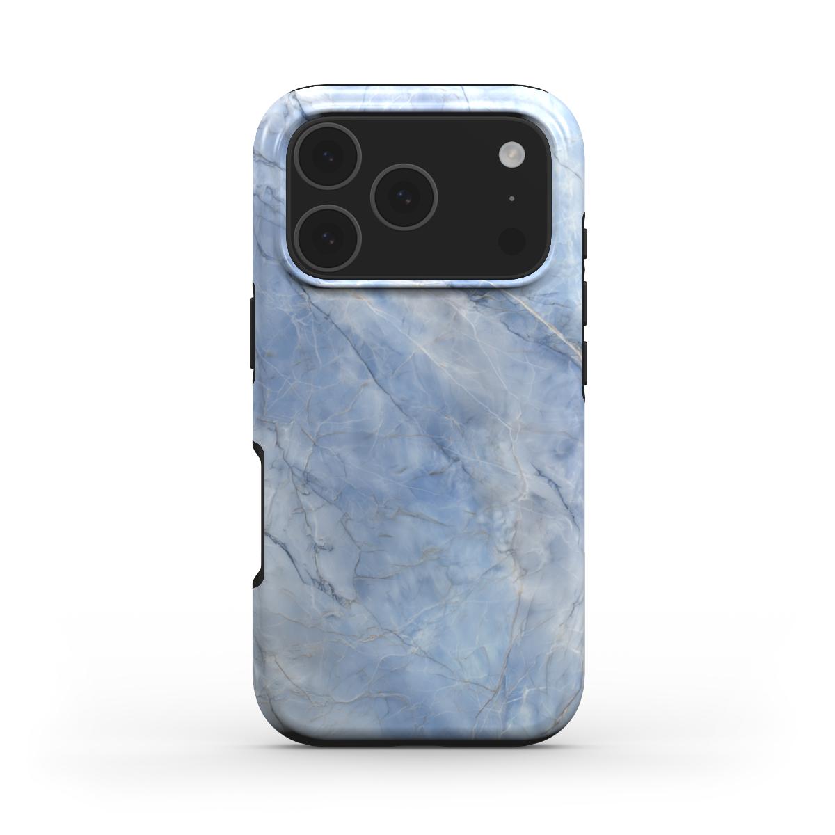 Blue Crystal MagSafe Handyhülle – Rückseite im Blue Crystal Marmordesign – iPhone Rückansicht