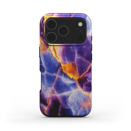 Blau & Violett mit Goldadern MagSafe Handyhülle – Rückseite im Blau & Violett mit Goldadern Marmordesign – iPhone Rückansicht