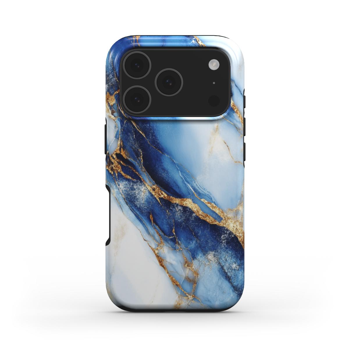 Blau & Gold MagSafe Handyhülle – Rückseite im Blau & Gold Marmordesign – iPhone Rückansicht