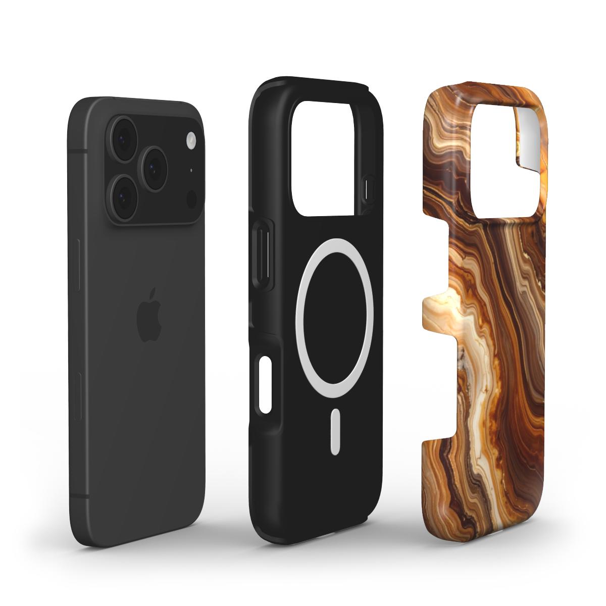 Amber Flow MagSafe Handyhülle – Aufbau mit MagSafe-Magnetring und Design-Außenschale