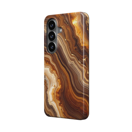 Amber Flow magnetische Handyhülle – warmes Bernstein-Marmormuster in Orange- und Brauntönen – Samsung Seitenansicht