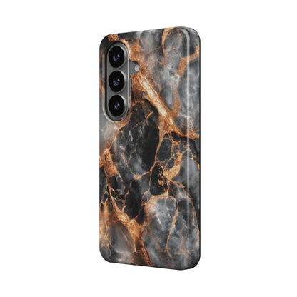 Obsidian Flame magnetische Handyhülle – dunkel-schwarzes Marmormuster mit orangefarbenen Feueradern – Samsung Seitenansicht