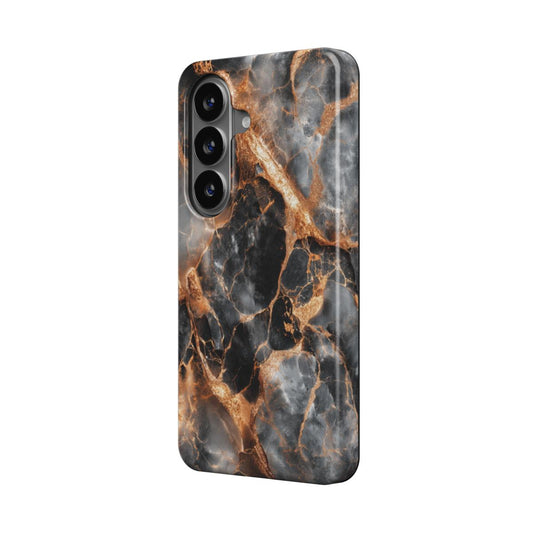 Obsidian Flame magnetische Handyhülle – dunkel-schwarzes Marmormuster mit orangefarbenen Feueradern – Samsung Seitenansicht
