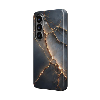 Obsidian Blaze magnetische Handyhülle – schwarzes Marmormuster mit golden leuchtenden Blitzadern – Samsung Seitenansicht