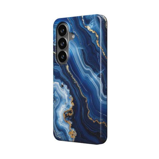 Azure Rift magnetische Handyhülle – azurblaues Marmormuster mit türkisfarbenen Risslinien – Samsung Seitenansicht