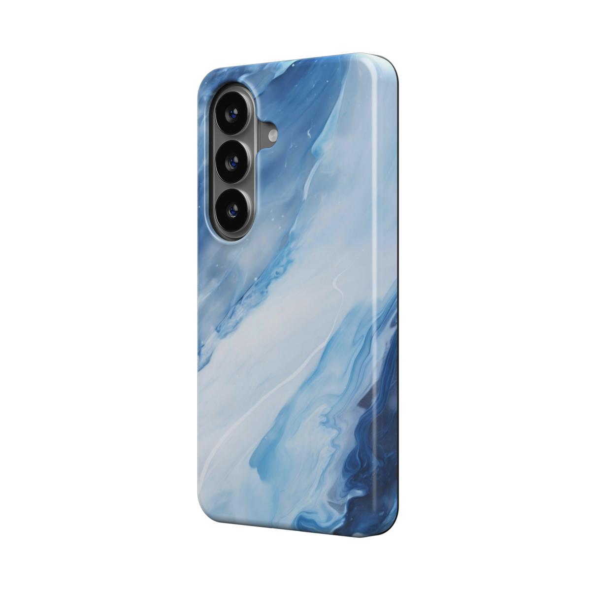 Blaue Welle magnetische Handyhülle – blaues abstraktes Wellenmuster in Ozean-Blautönen – Samsung Seitenansicht
