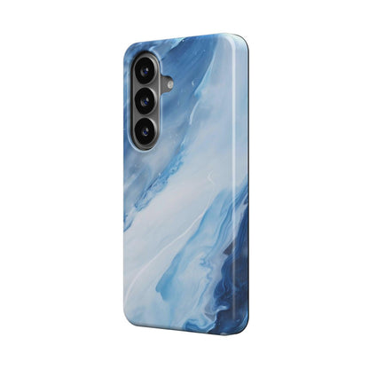 Blaue Welle magnetische Handyhülle – blaues abstraktes Wellenmuster in Ozean-Blautönen – Samsung Seitenansicht