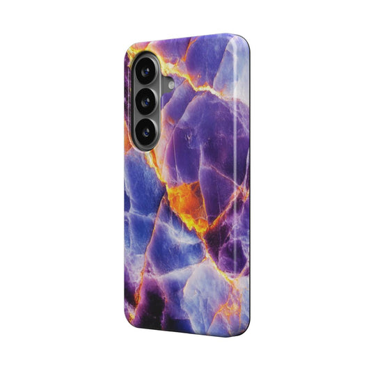 Blau & Violett mit Goldadern magnetische Handyhülle – blau-violettes Luxusmarmormuster mit goldenen Adern – Samsung Seitenansicht