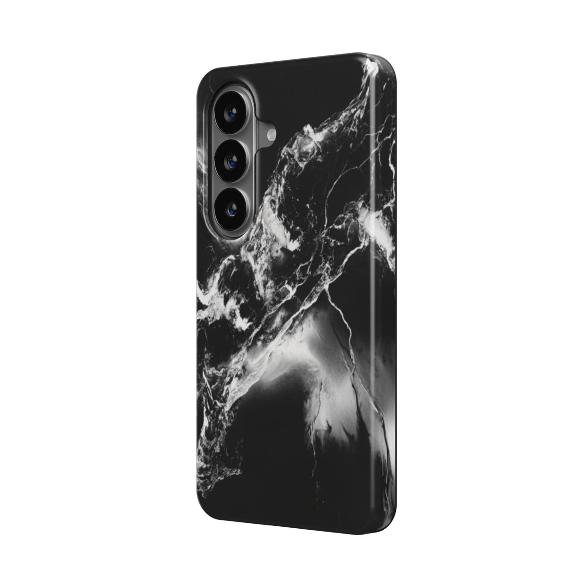 Schwarz & Weiß magnetische Handyhülle – schwarz-weißes Kontrastmarmormuster mit klaren Adern – Samsung Seitenansicht