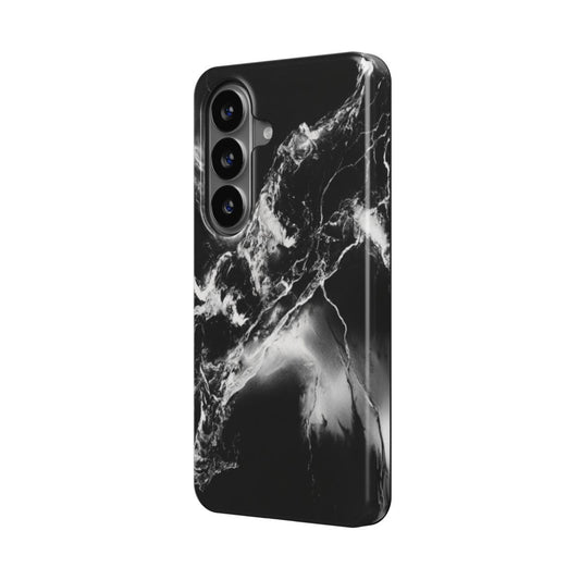 Schwarz & Weiß magnetische Handyhülle – schwarz-weißes Kontrastmarmormuster mit klaren Adern – Samsung Seitenansicht