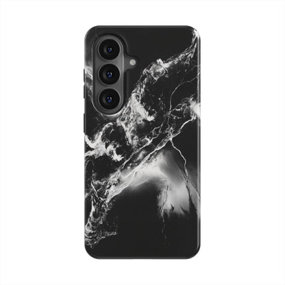 Schwarz & Weiß magnetische Handyhülle – Rückseite im Schwarz & Weiß Marmordesign – Samsung Rückansicht
