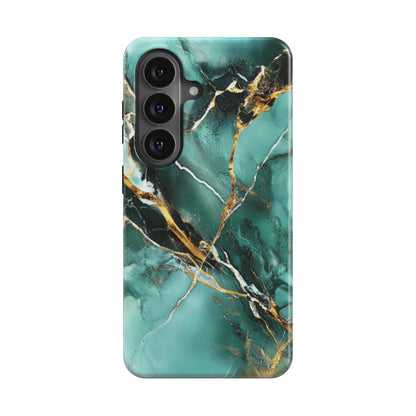Grün & Gold magnetische Handyhülle – Rückseite im Grün & Gold Marmordesign – Samsung Rückansicht