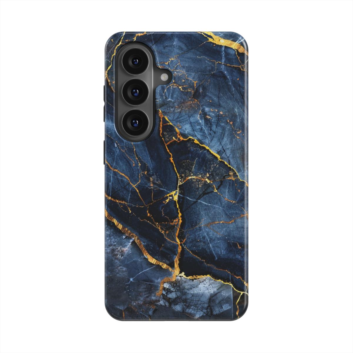 Dunkelblau & Gold magnetische Handyhülle – Rückseite im Dunkelblau & Gold Marmordesign – Samsung Rückansicht