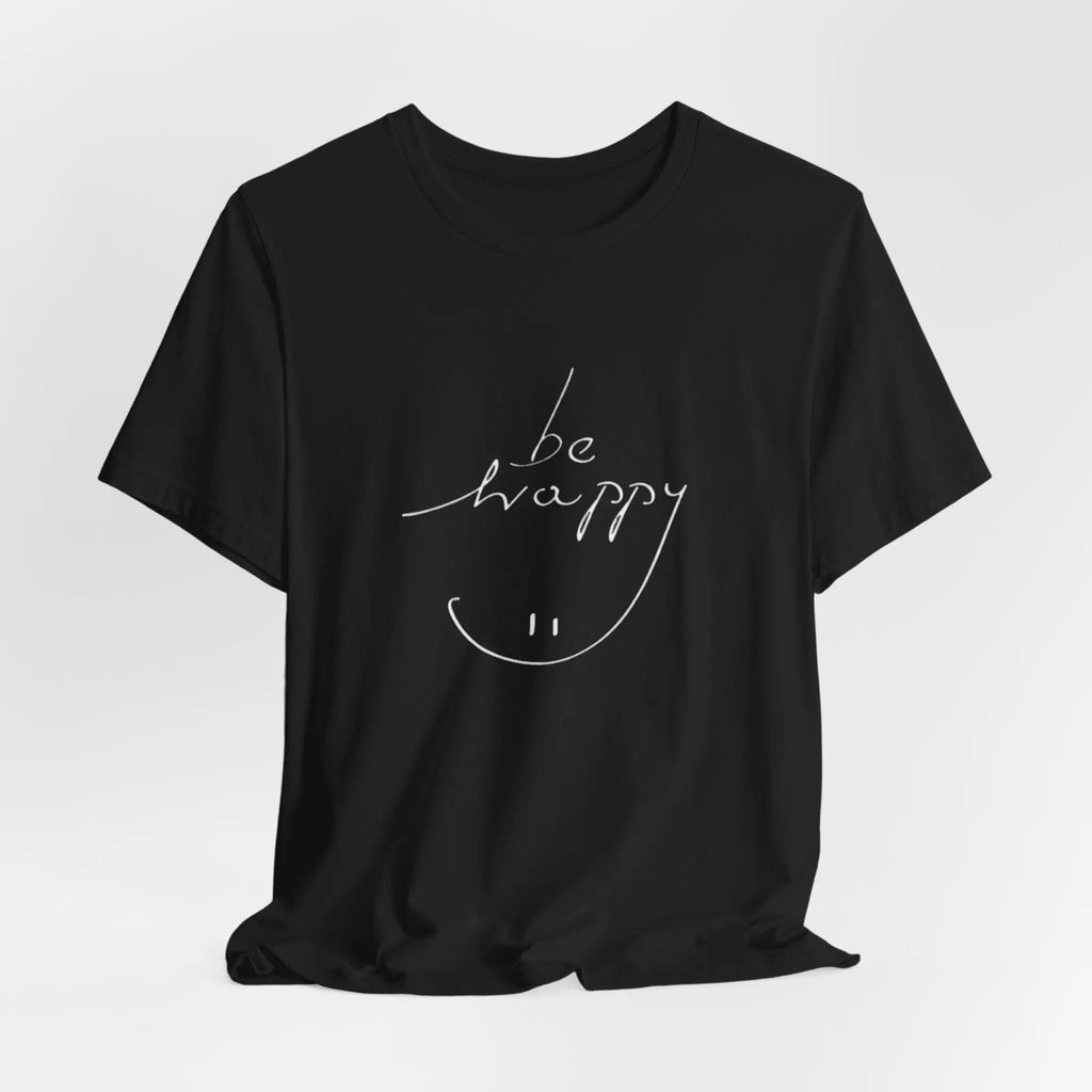 „Be Happy“ T-Shirt mit Smiley – Schwarzes Unisex Shirt mit positiver Botschaft - ElmunoT-Shirt